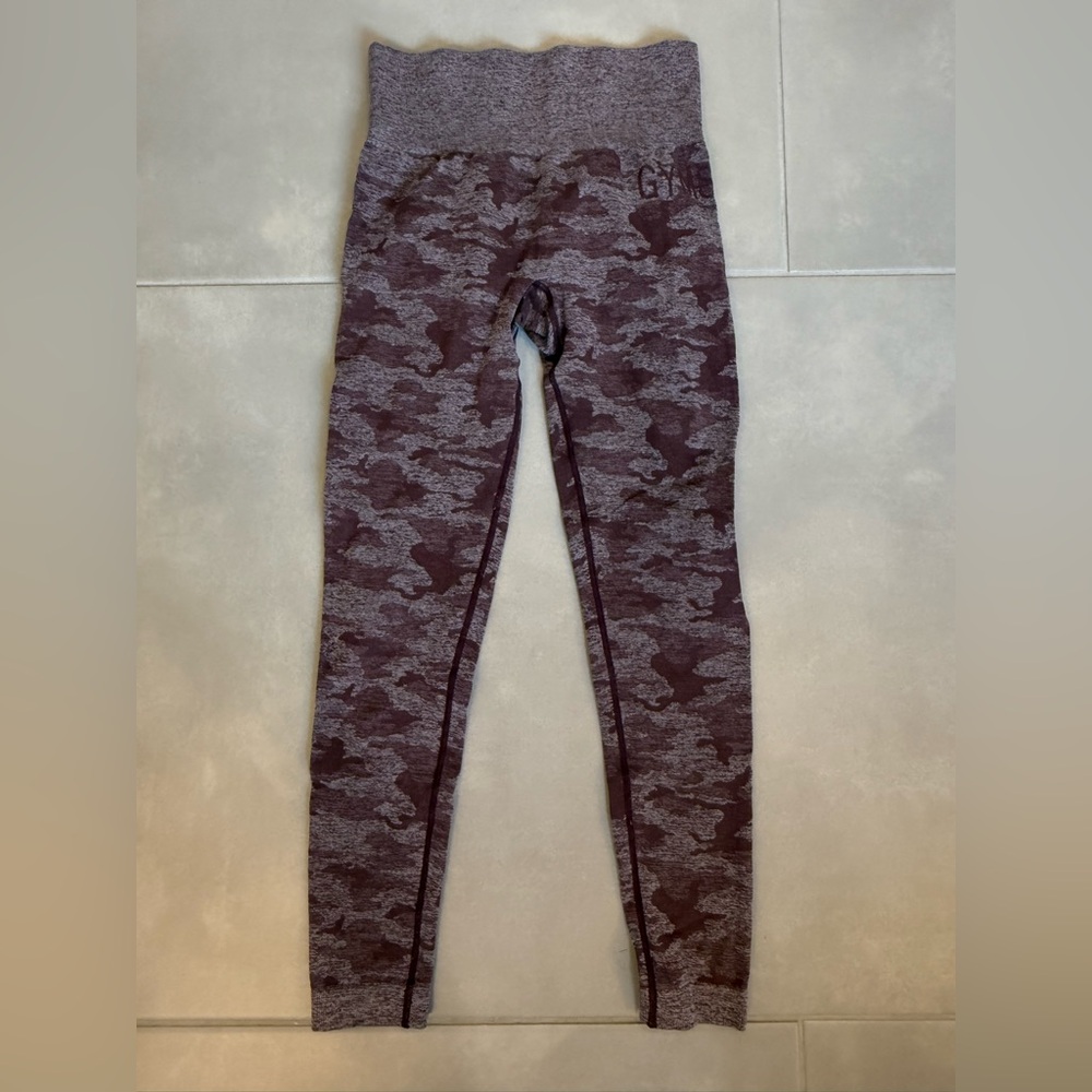 Gymshark Maroon and Gray Camouflage Leggings